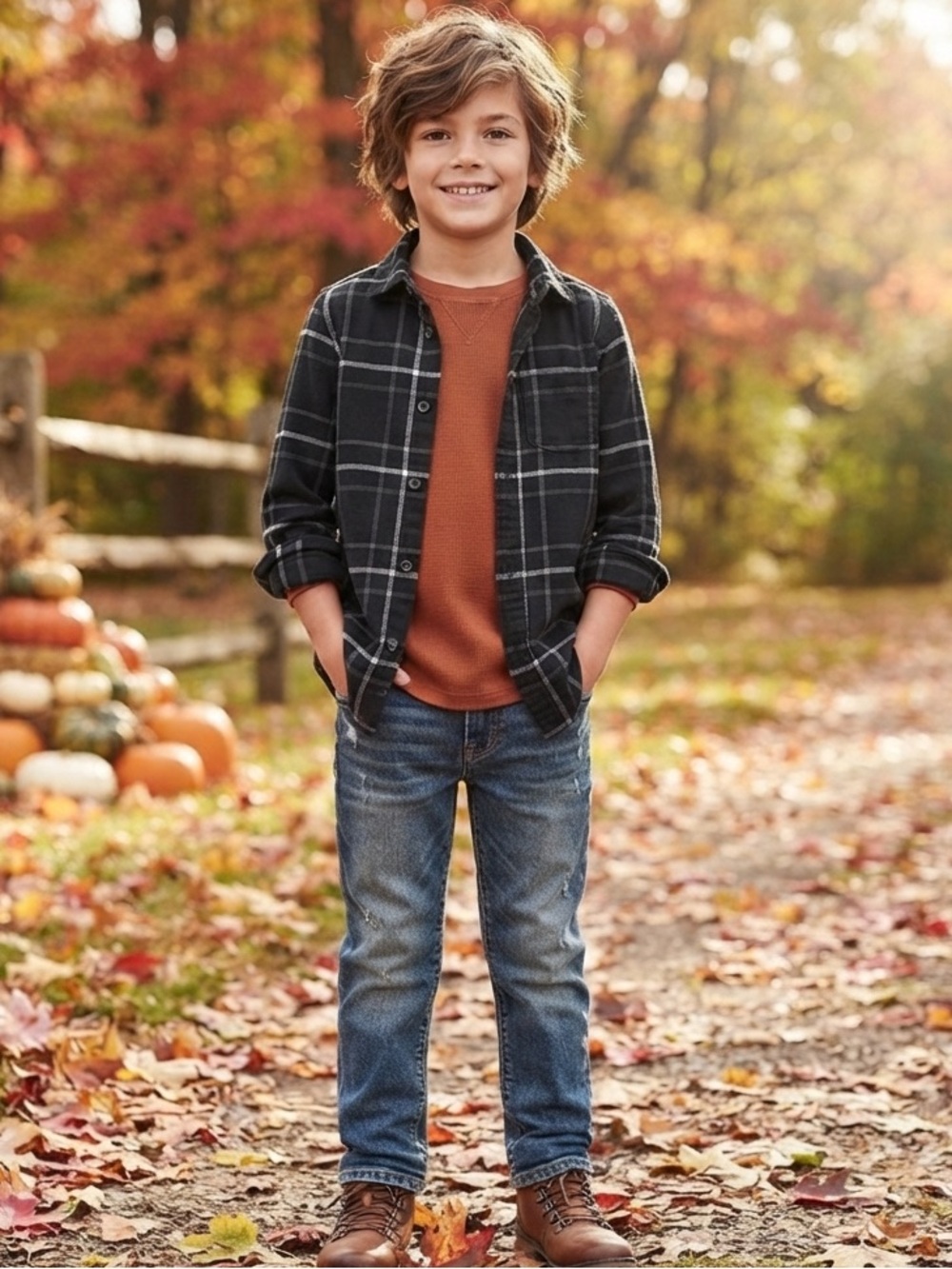 Old Navy Black and White Plaid Kids Button Down Shirt